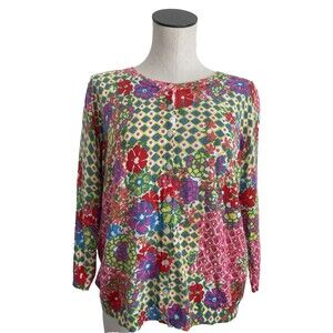 NWOT Talbots Colorful Floral Cardigan Sweater Button Up 3/4 Sleeves Sz XLP